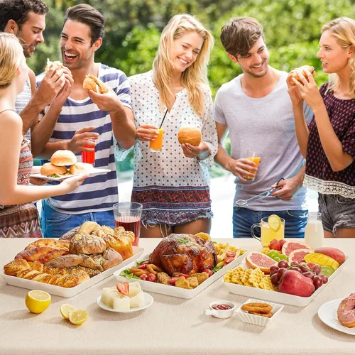 Vista 4 de Lifewit Bandeja de plástico reutilizable para servir, platos blancos de 15 x 10 pulgadas para fiestas, bandejas grandes para servir alimentos, bufé