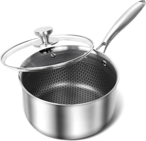 Vista 10 de MICHELANGELO Cacerola de 1 cuarto de galón con tapa, sartén de acero inoxidable de triple capa premium con tapa, cacerola pequeña