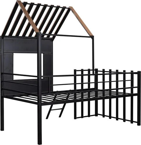 Vista 25 de Harper & Bright Designs Junoir - Cama tipo loft de metal tamaño individual para niños, cama baja con techo y escalera, cama tipo loft individual
