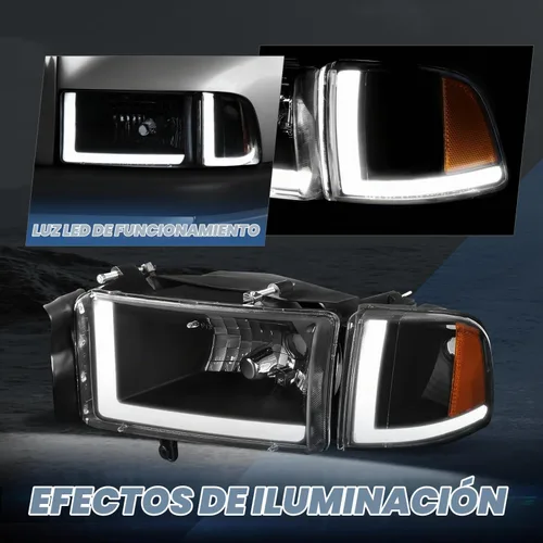 Vista 3 de Auto Dynasty Conjunto de Faros LED DRL Compatible con Dodge Ram 1500 2500 3500 de 1994-2002, 4 Piezas Faros Halógenos de Repuesto con Doble Luz