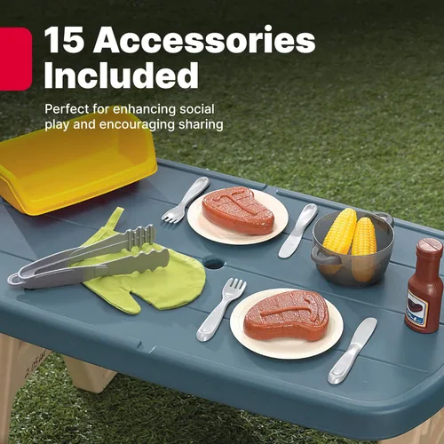 Vista 4 de Step2 Sizzle & Smoke Juego de Parrilla BBQ, juego interactivo para interiores y exteriores con sonidos y efectos, niños pequeños a partir de 3 años