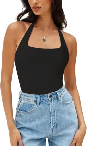 Berryou Body para mujer con cuello cuadrado, sin mangas, sexy, sin espalda, ajustado, para club