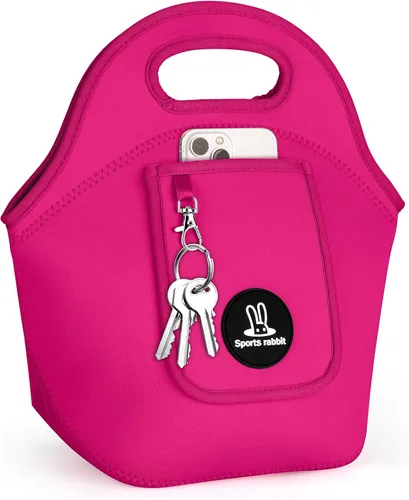 Vista 12 de Sports rabbit Lonchera térmica de neopreno para mujer, bolsa de almuerzo plegable con bolsillo frontal para teléfono y llaves, reutilizable, ligera