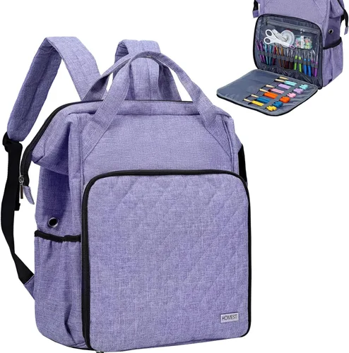 Vista 9 de HOMEST - Bolsa organizadora para crochet, gran capacidad de almacenamiento de hilo, bolsa para tejer para llevar proyectos, ganchos de crochet, Rosa
