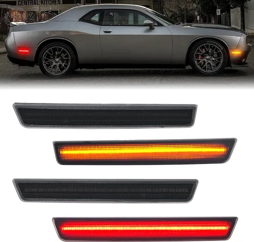 Vista 12 de R&F Auto 4 piezas de luces LED de marcador lateral compatibles con Challenger 2008-2014, lámparas de parachoques delanteras y traseras, lámparas