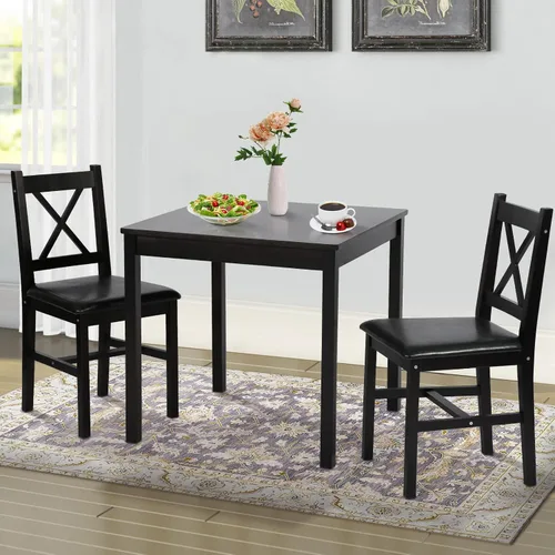 Vista 4 de Dkelincs Juego de mesa de comedor para espacios pequeños, mesa de comedor de cocina de madera de 3 piezas con 2 sillas, mesa de comedor moderna