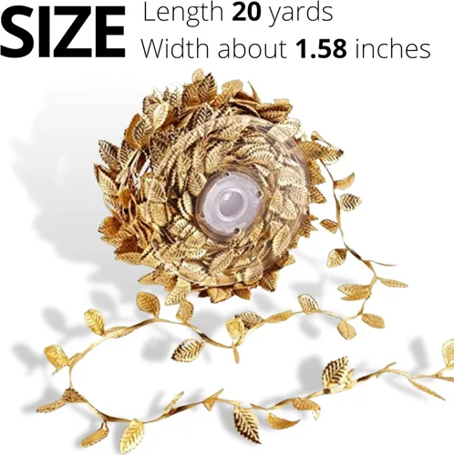 Vista 2 de Guirnalda de hojas de oro artificial de 20 yardas para manualidades, guirnalda de fiestas, bodas, enredaderas artificiales