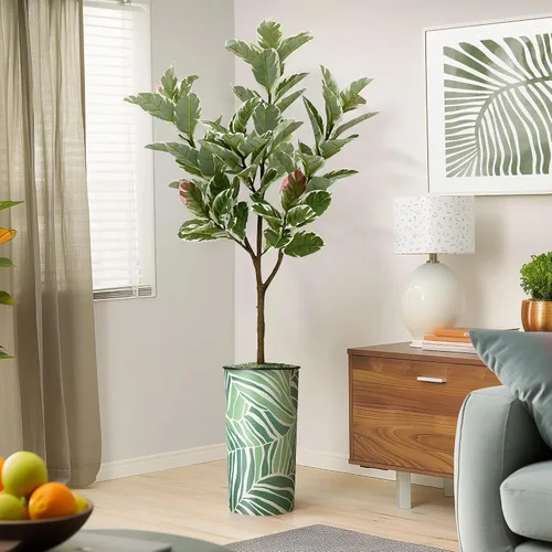 Vista 14 de Árbol artificial en macetero con diseño de hojas verdes, palmera tropical areca artificial de seda para decoración del hogar en interiores