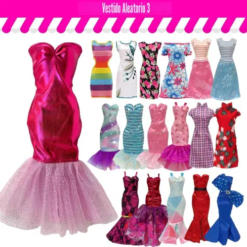 Vista 4 de 19 piezas de ropa y accesorios para muñecas de 11.5 pulgadas, conjunto aleatorio de 3 elegantes vestidos, 4 tops, 4 pantalones, 3 vestidos de noche