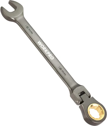 Vista 17 de WORKPRO Llave combinada de trinquete de 1/2 pulgada SAE, CR-V construida con cromado pulido espejo, diseño de 12 puntos, desplazamiento de 15 grados