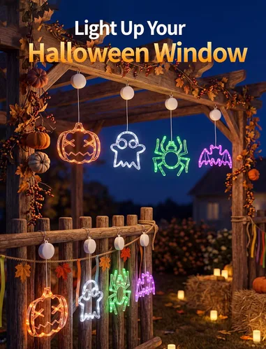 Vista 3 de Abeja Luces de ventana de Halloween, paquete de 4 unidades, calabaza