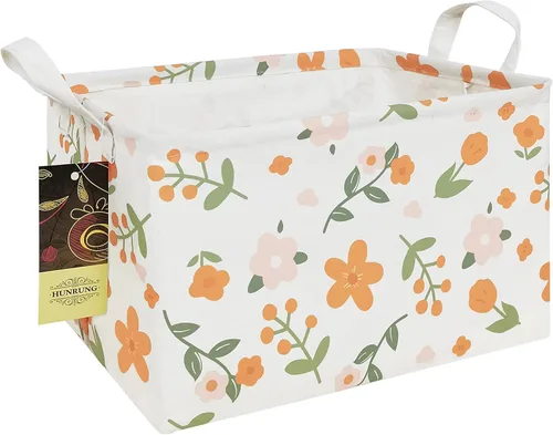 Vista 34 de HUNRUNG Cesta rectangular de almacenamiento de lona, bonita cesta organizadora de lona para juguetes de mascotas, niños, libros, ropa, perfecta