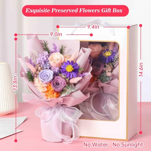 Vista 3 de Jtoder Flores Eternamente para la Entrega, Ramos de Flores Preservadas, Rosas Púrpuras de Larga Duración, Ramos de Regalo para Madre, Esposa, Novia