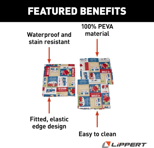 Vista 4 de Lippert Juego de manteles de vinilo para camping y picnic con material 100% PEVA, tela impermeable y resistente a las manchas