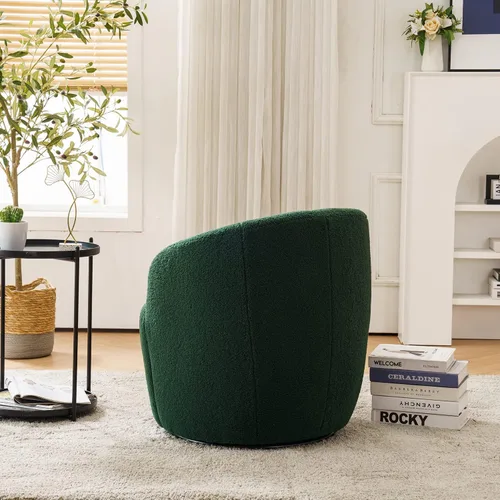 Vista 8 de JEEOHEY Silla giratoria, sofá con acento de barril, moderno, de tela de peluche, silla con brazo de ocio de 360 grados para guardería, sala de Verde