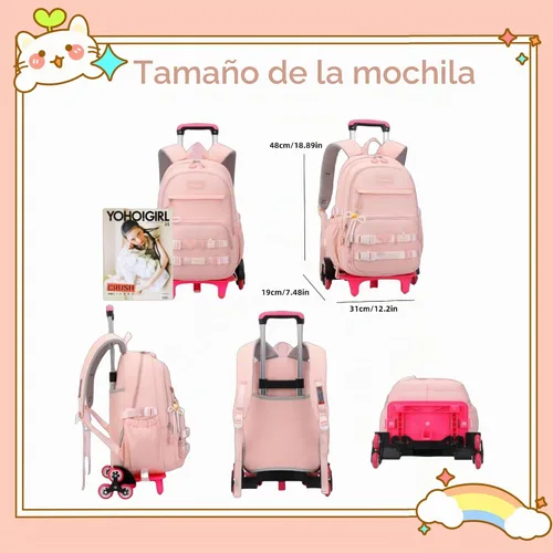 Vista 2 de Mochila con ruedas para niñas, mochila con ruedas para niños, mochila escolar con ruedas 2 ruedas - negro