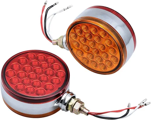 Vista 9 de Astra Depot 2 luces LED de 4 pulgadas redondas de doble cara para montaje en perno prisionero rojo/ámbar 48 luces LED de parada y giro con cromo