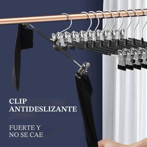 Vista 2 de Perchas para pantalones con clips para faldas de 12 pulgadas Negro