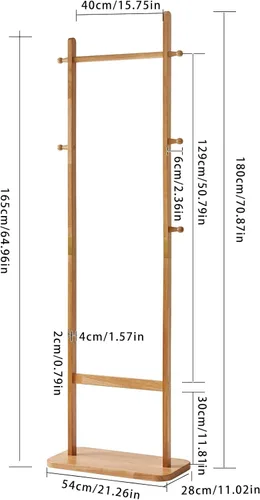 Vista 6 de Perchero independiente, árbol de abrigo con 2 varillas principales y diseño estable, percheros para colgar abrigos, ropa, trajes, chaqueta, fácil