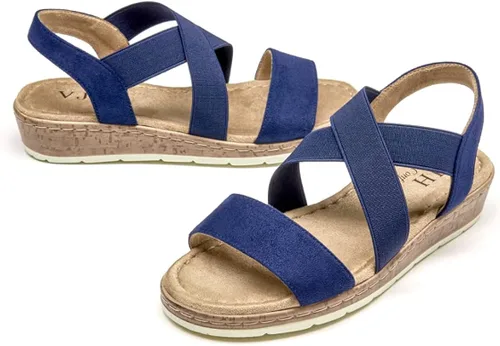 Vista 5 de VJH confort Sandalias planas para mujer, cómodas, sin cordones, con correa elástica en el tobillo, ligeras, informales, para caminar