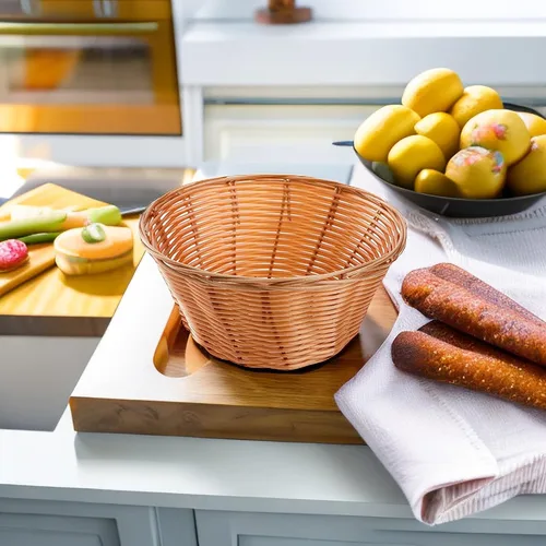 Vista 7 de Yesland Paquete de 12 cestas redondas de plástico pequeñas de regalo, rollo de pan tejido de 7 pulgadas y cestas para servir alimentos, canasta