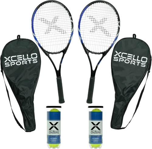 Juego de raquetas de tenis de aluminio para 2 jugadores, incluye dos raquetas. Seis pelotas de cancha y dos fundas de transporte, disponibles en 23"