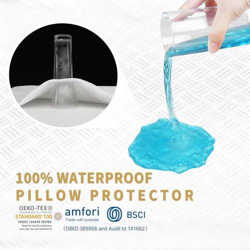 Vista 2 de Safe and Sound Protector de almohada impermeable con cremallera, funda de almohada suave y transpirable de microfibra tamaño estándar, funda