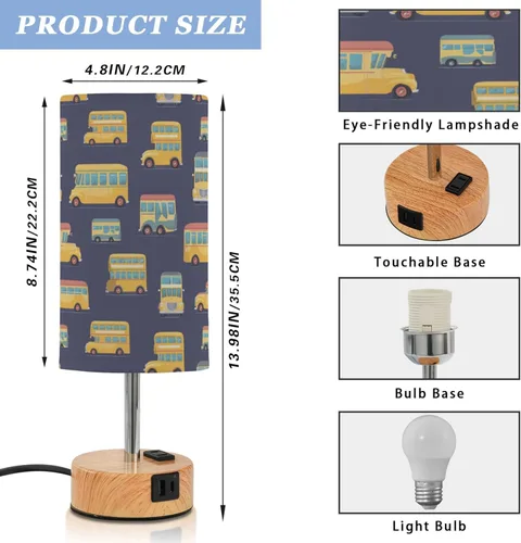 Vista 2 de Bus Retro Dimmable Bedside Touch Lamps with Charging Ports for Living Room Bedroom Nightstand Office Desk, Light Bulb Included