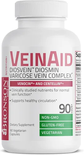 Vista 3 de Bronson VeinAid Diosmin 1000mg DiosVein Complejo de venas varicosas con venocina y centelina, 90 cápsulas vegetarianas