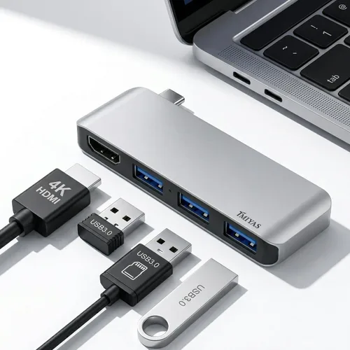 Hub USB C HDMI 4 en 1 para MacBook, adaptador multipuerto USB C a HDMI con 4K HDMI, 3 puertos USB 3.0, concentrador USB C para MacBook Pro (2016+),