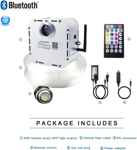 Vista 9 de Kit de luz de fibra óptica RGBW con sensor de sonido de 32 W