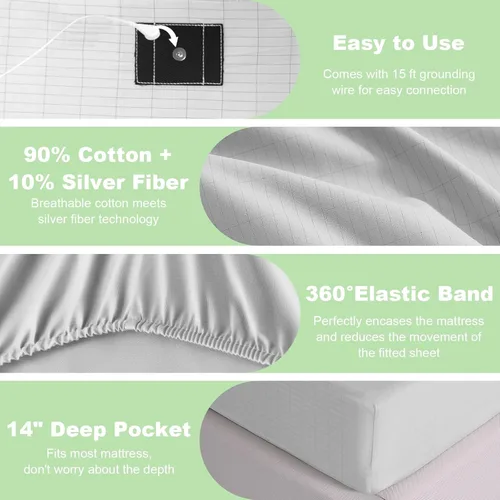 Vista 2 de Grounding Sheets - Sábanas de algodón de alta calidad para terapia de sueño saludable, sábanas bajeras de bolsillo profundo que incluyen cordón