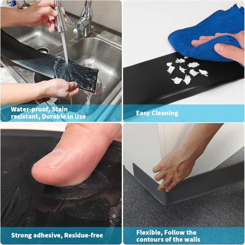 Vista 5 de Art3d Moldura de zócalo de pared flexible, 4 pulgadas x 20 pies, adhesiva y pelable, vinilo, negro