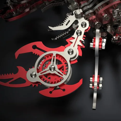 Vista 2 de Rompecabezas de metal 3D rojo escorpión para adultos, kits de modelo de metal 3D coloridos para construir con herramienta, kits