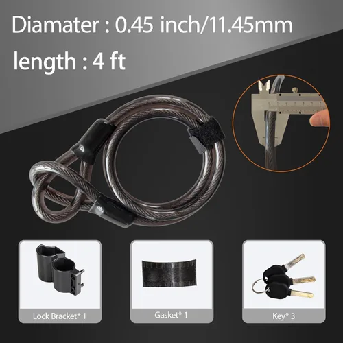 Vista 4 de Candado en U para Bicicleta de Servicio Pesado Antirrobo con Cable de Acero de Seguridad de 4 pies - 3 Llaves y Soporte de Montaje Incluidos