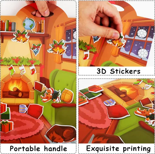 Vista 4 de Juego de calcomanías hinchadas 3D de Navidad, libro de actividades navideñas para calcomanías, suministros de fiesta de Navidad, 100 calcomanías