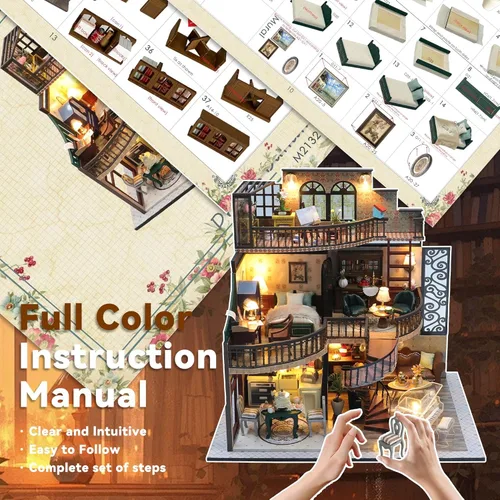 Vista 7 de Flever - Kit de casa en miniatura DIY, kit de casa pequeña con luz LED, mini kits de construcción de casa para manualidades para adultos