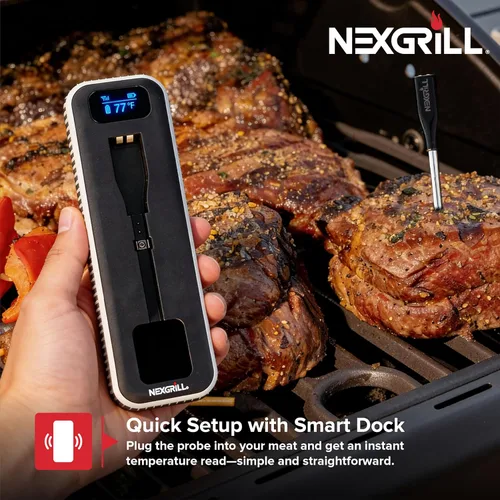 Vista 2 de Nexgrill Smart Wireless Meat Thermometer, Bluetooth, Dual Sensor Probe Meat & Ambient, Digital Display Base, iOS/Android App Control, USB-C