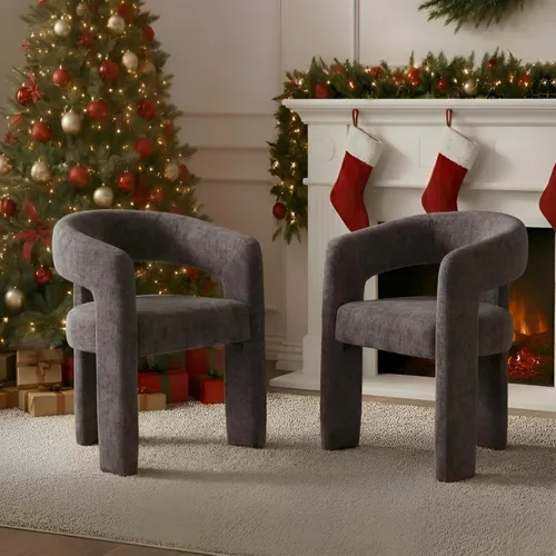 Vista 20 de Silla de Comedor Moderna Sherpa Tipo Barril Tapizada en Pelo Sintético para Comedor con Brazo Silla Auxiliar de Acento Cómoda para Cocina/Sala