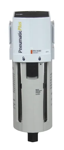 Vista 2 de PneumaticPlus PPF4-N04B Filtro de partículas de aire comprimido 1/2" NPT, 5 Micron, Cuenco de polietileno, drenaje manual, soporte