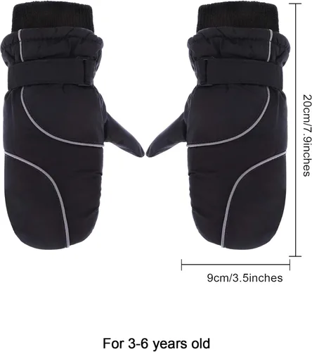 Vista 3 de Boao Snow Mittens Winter Ski Mittens Waterproof Warm Cotton-Lined Gloves for Kids