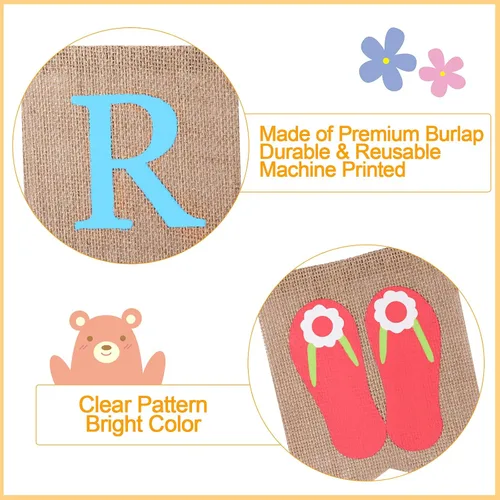 Vista 4 de Tatuo Cartel de Hello Summer - Guirnalda rústica de arpillera para decoración de verano, decoración colgante para puerta, mantel de chimenea