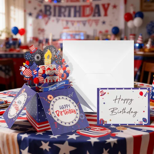 Vista 8 de XTF2015 Tarjetas de Feliz Cumpleaños con Fuegos Artificiales, Tarjeta de Cumpleaños con Bandera Americana, Tarjeta de Regalo de Pastel de Cumpleaños