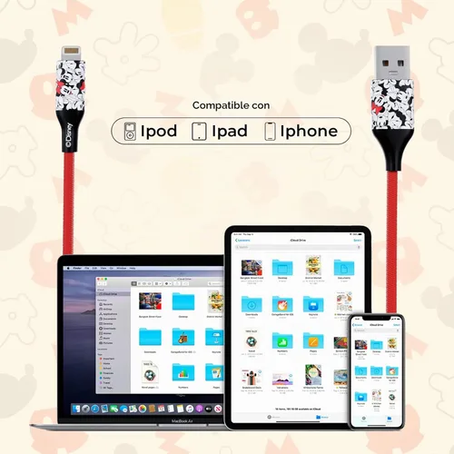 Vista 5 de iJoy Disney Minnie Mouse - Cargador de repuesto para iPhone de 6 pies de carga rápida – Cable de carga USB trenzado certificado MFI sincronización