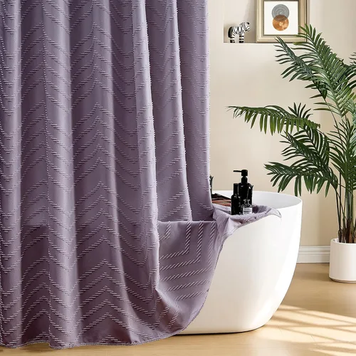 Vista 177 de Cortina de ducha Siiluminisoy de 36x72 beige, cortina de ducha de tela de tamaño pequeño, cortinas de ducha de tela con tufting, diseño chevron a