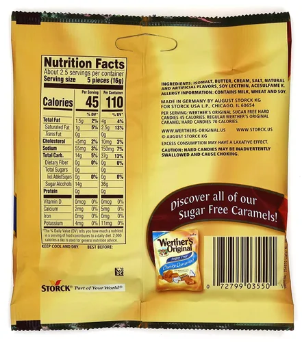 Vista 2 de Werthers - Paquete variado de 6 bolsas (1.46 onzas) de dulces duros sin azúcar, dos sabores, café de caramelo y caramelo, 3 bolsas cada una y viene
