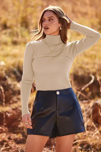 Vista 6 de PRETTYGARDEN - Suéter de punto de cuello alto para mujer, manga larga, suave, ajuste clásico