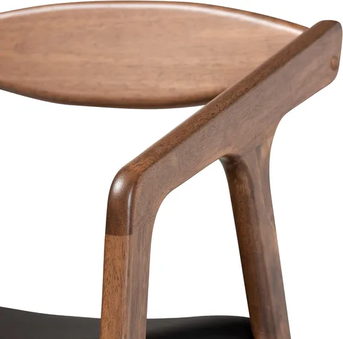 Vista 5 de Baxton Studio Harland - Juego de comedor de 7 piezas, tapizado de piel sintética negra y acabado marrón nogal, 7 piezas