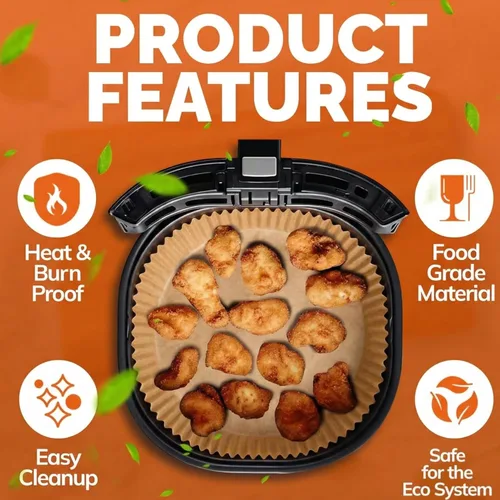 Vista 6 de Forros para freidora de aire, forro de papel pergamino desechable, insertos de cesta de freidora de aire, hojas de filtro (125, 8 pulgadas, redondas)