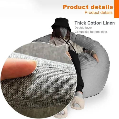 Vista 5 de NIBHZ Funda de puf grande de algodón y lino perezoso para silla, fundas para sofá, puff relax, caqui, 39.4 x 47.2 in